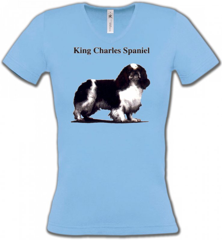 T-Shirts Col V Femmes Cavalier King Charles Cavalier King Charles Noir et Blanc (C)