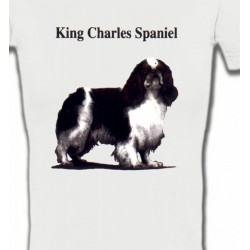 T-Shirts T-Shirts Col V Femmes Cavalier King Charles Noir et Blanc (C)