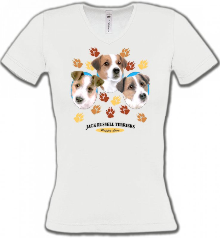 T-Shirts Col V Femmes Jack Russell Terrier Jack Russell Terrier Chiots  (N)