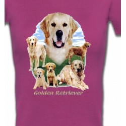 T-Shirts T-Shirts Col V Femmes Golden Retriever Paysage (MG)