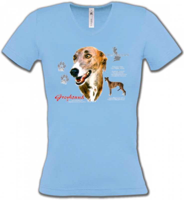 T-Shirts Col V Femmes Greyhound Greyhound Lévrier  (N)