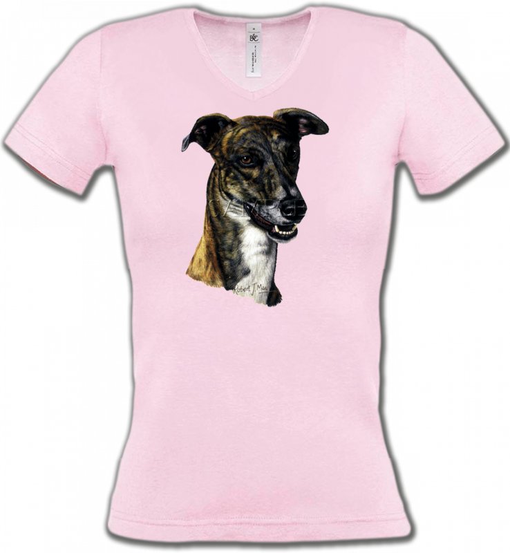 T-Shirts Col V Femmes Greyhound Tête de Greyhound Lévrier(G)