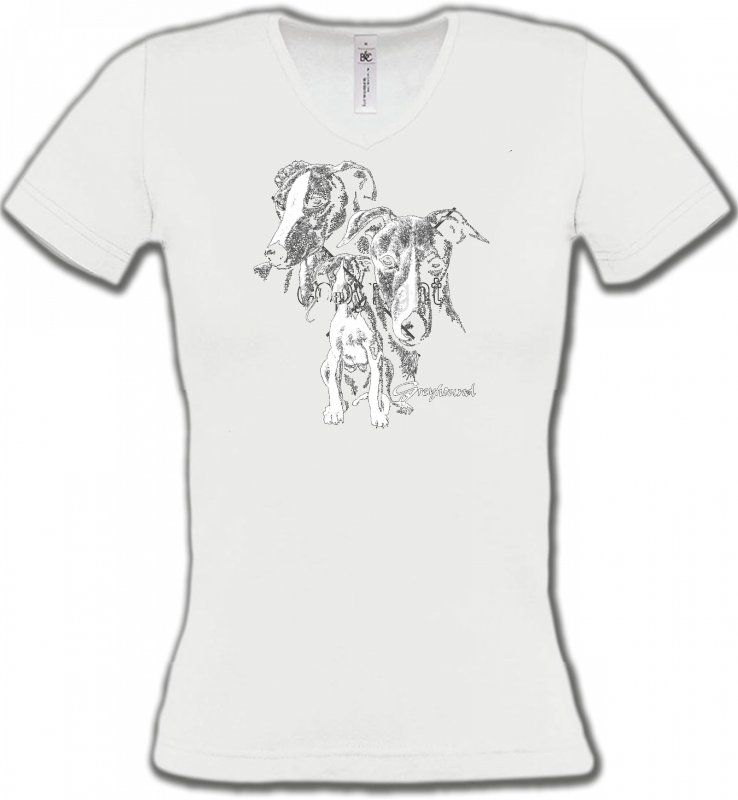T-Shirts Col V Femmes Greyhound Lévrier (E)