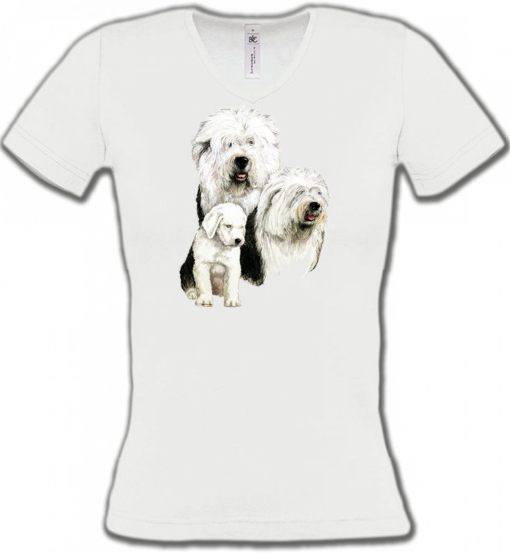 T-Shirts Col V Femmes Bobtail berger anglais Famille Bobtail Berger Anglais (D)