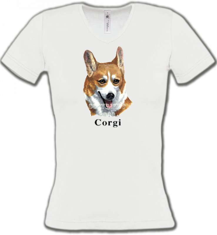 T-Shirts Col V Femmes Welsh Corgi Tête de Welsh Corgi (B)