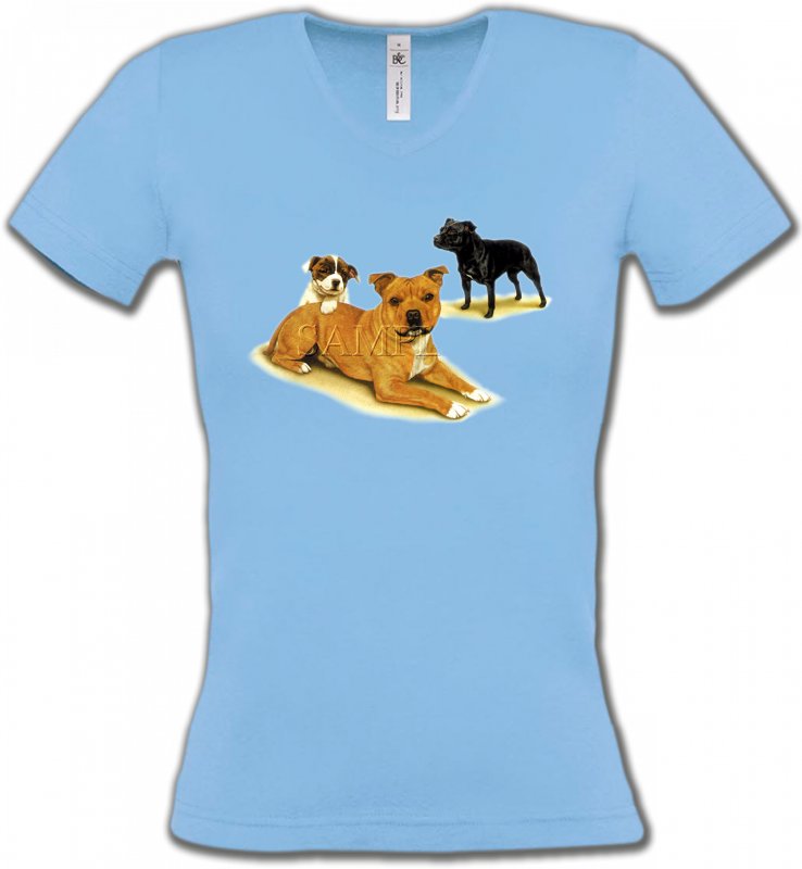 T-Shirts Col V Femmes Staffordshire Bull terrier Famille Staffordshire (F)