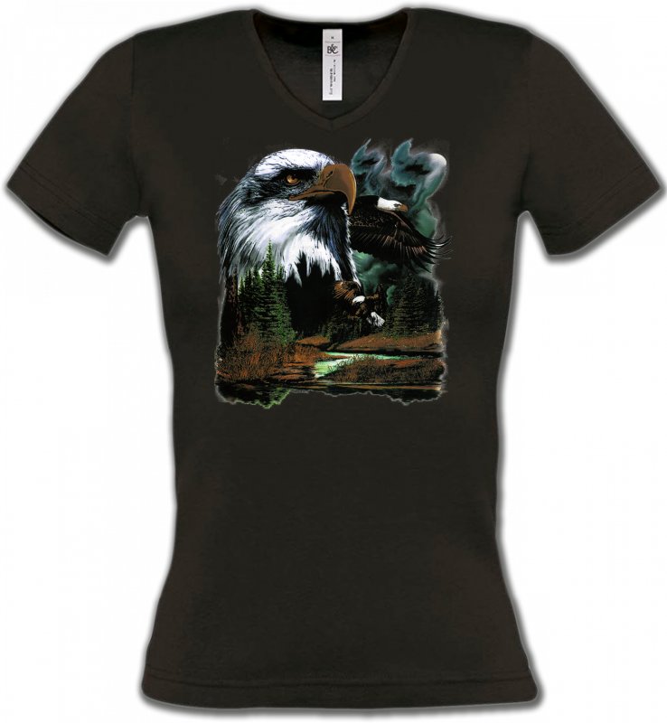 T-Shirts Col V Femmes Aigles Aigle royal dans la forêt