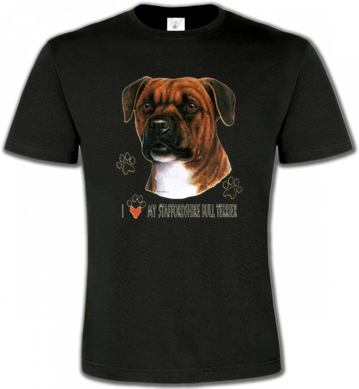 T-Shirts Col Rond Unisexe Staffordshire Bull terrier Tête de Staffordshire (A)