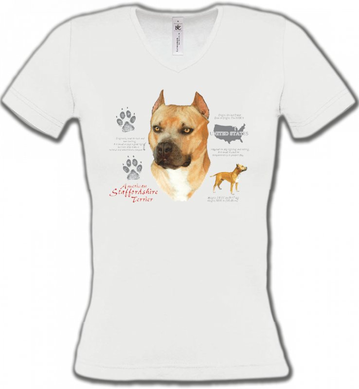 T-Shirts Col V Femmes Staffordshire Bull terrier Staffordshire (C)