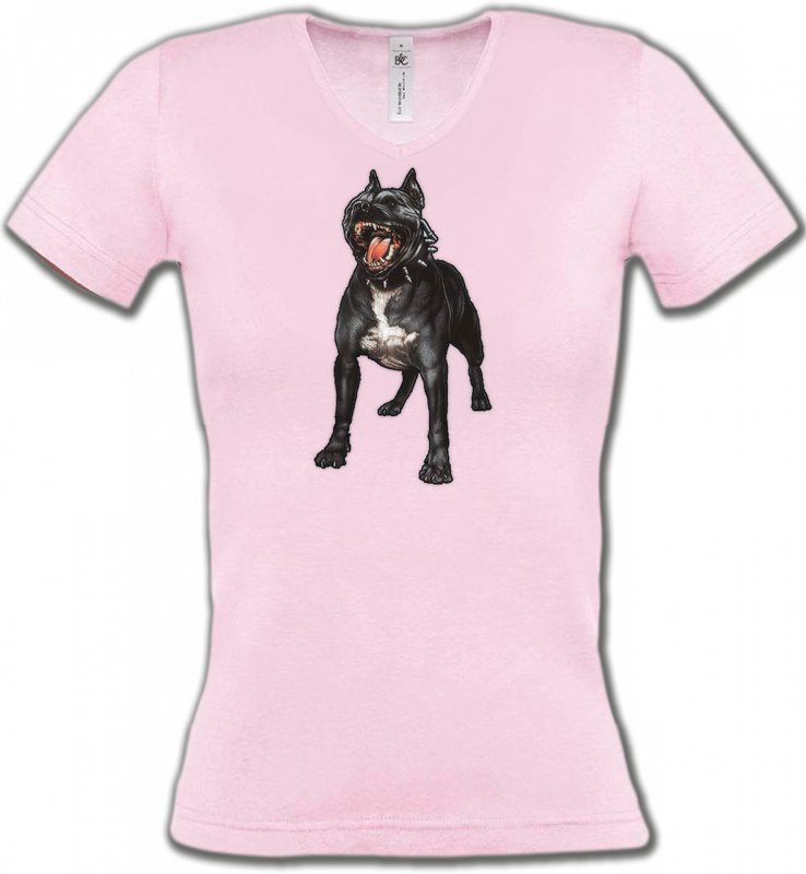 T-Shirts Col V Femmes Staffordshire Bull terrier Bad Staffordshire (L)