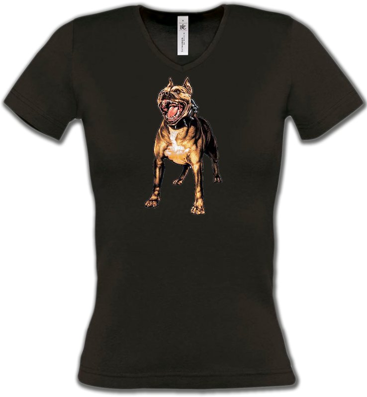 T-Shirts Col V Femmes Staffordshire Bull terrier Bad Staffordshire (B)