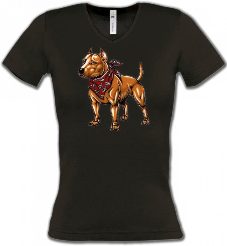 T-Shirts Col V Femmes Staffordshire Bull terrier Fun Staffordshire (K)