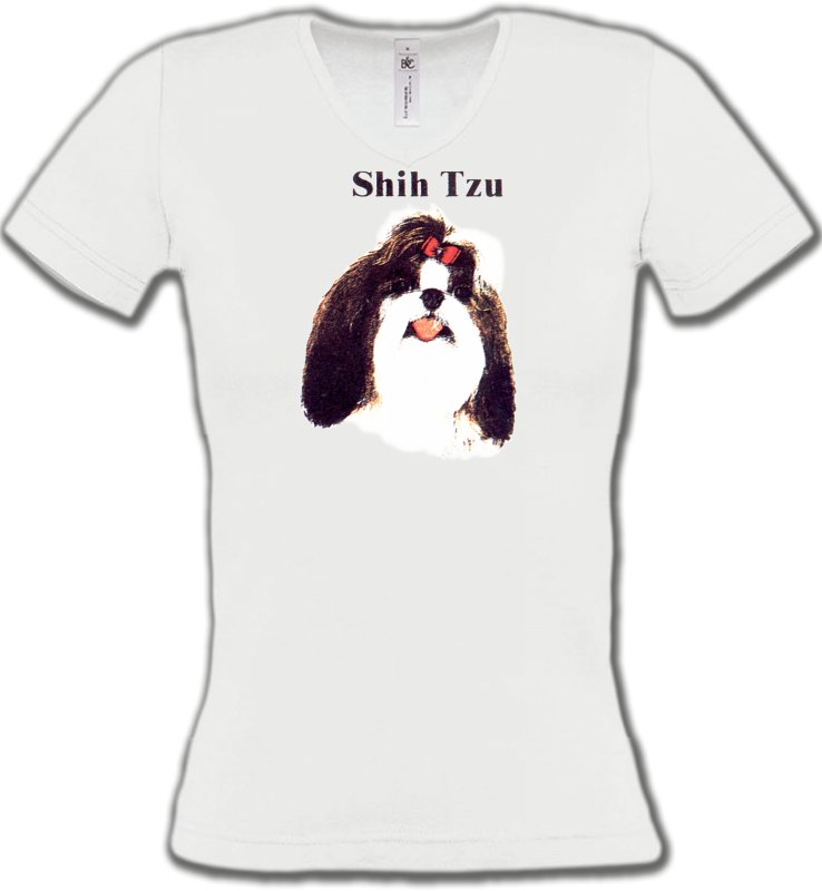 T-Shirts Col V Femmes Shih Tzu Tête de Shih Tzu (D)