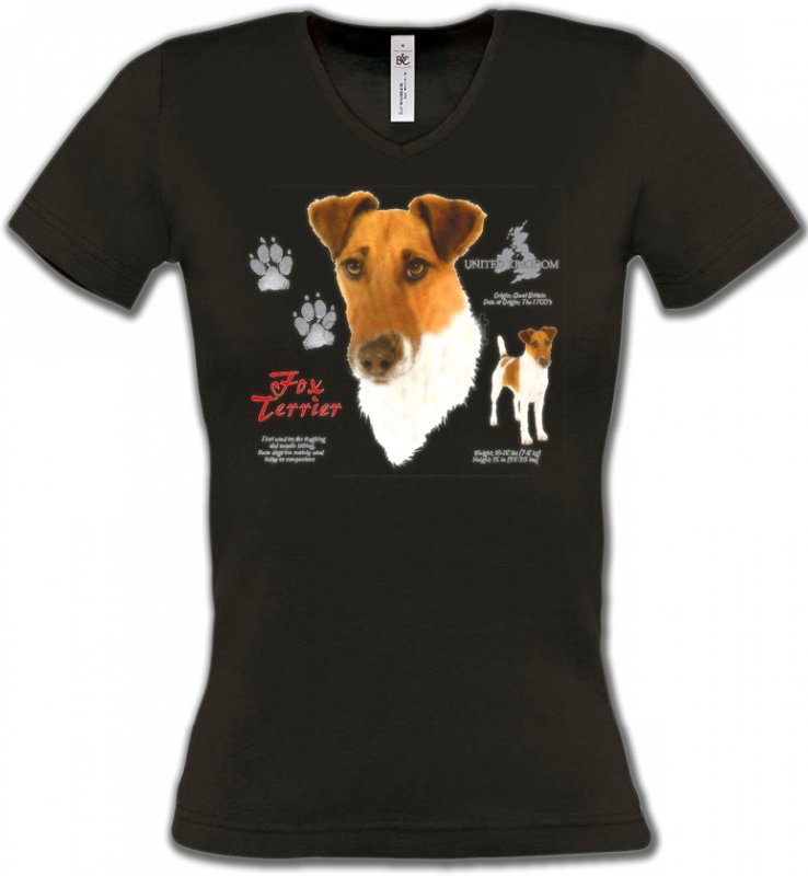T-Shirts Col V Femmes Fox Terrier Fox Terrier (E)