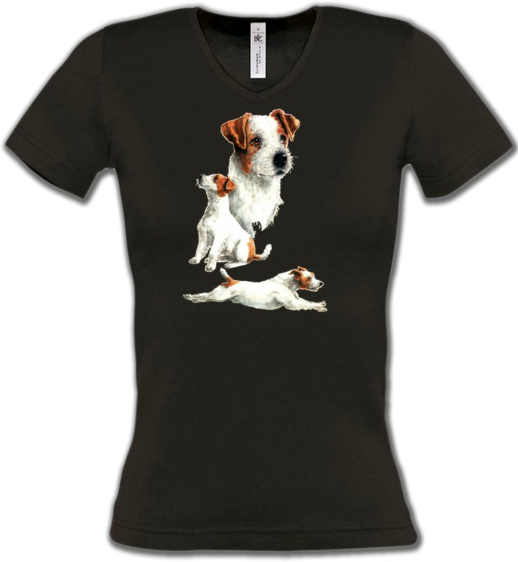 T-Shirts Col V Femmes Fox Terrier Fox Terrier Chiot