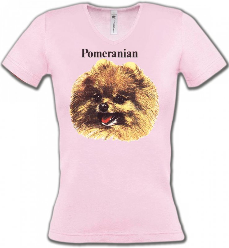 T-Shirts Col V Femmes Spitz Poméranien Spitz Poméranien (B)
