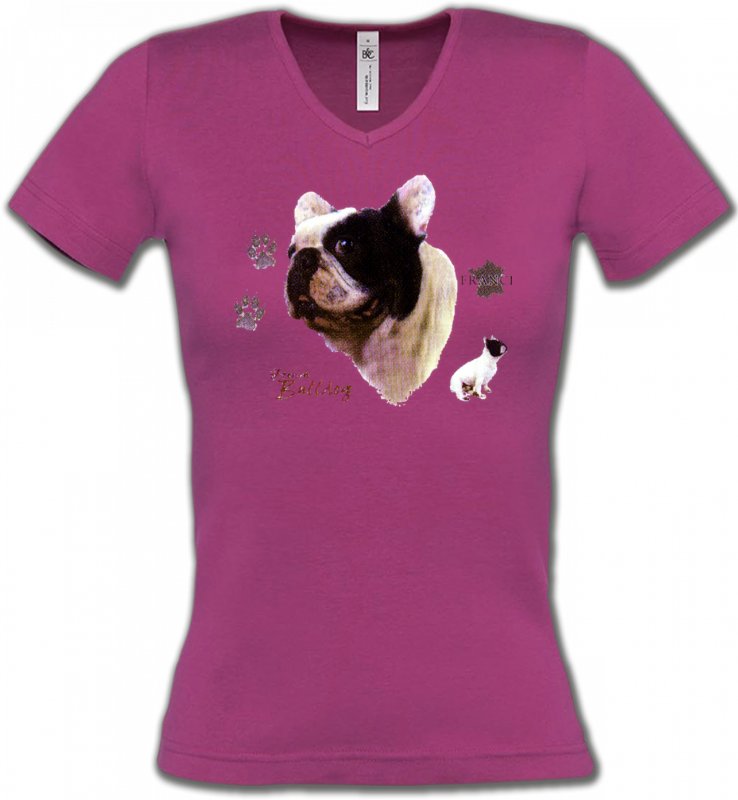 T-Shirts Col V Femmes Bulldog Bulldog Français (CF)