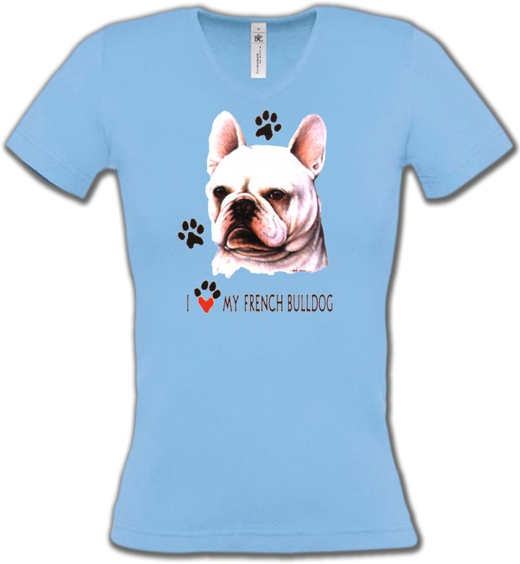 T-Shirts Col V Femmes Bulldog Bulldog Français (AF)