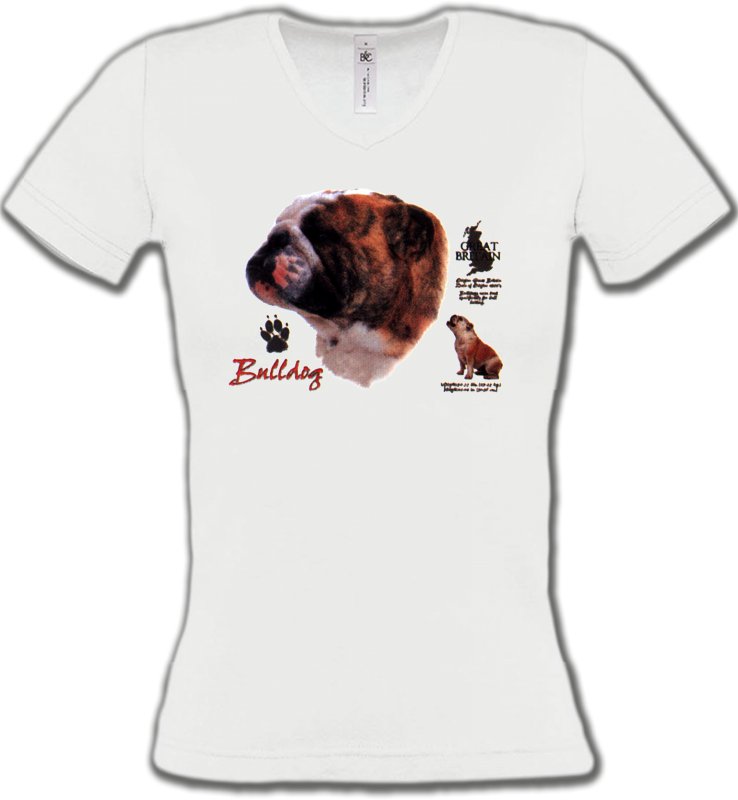 T-Shirts Col V Femmes Bulldog Bulldog Anglais (B)