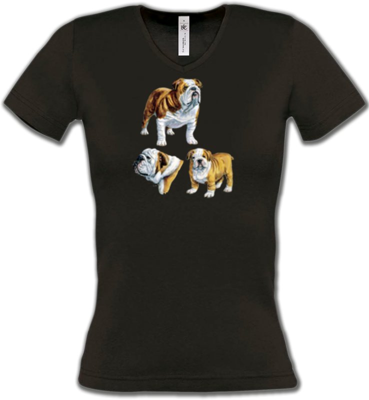 T-Shirts Col V Femmes Bulldog Bulldog Anglais (C)