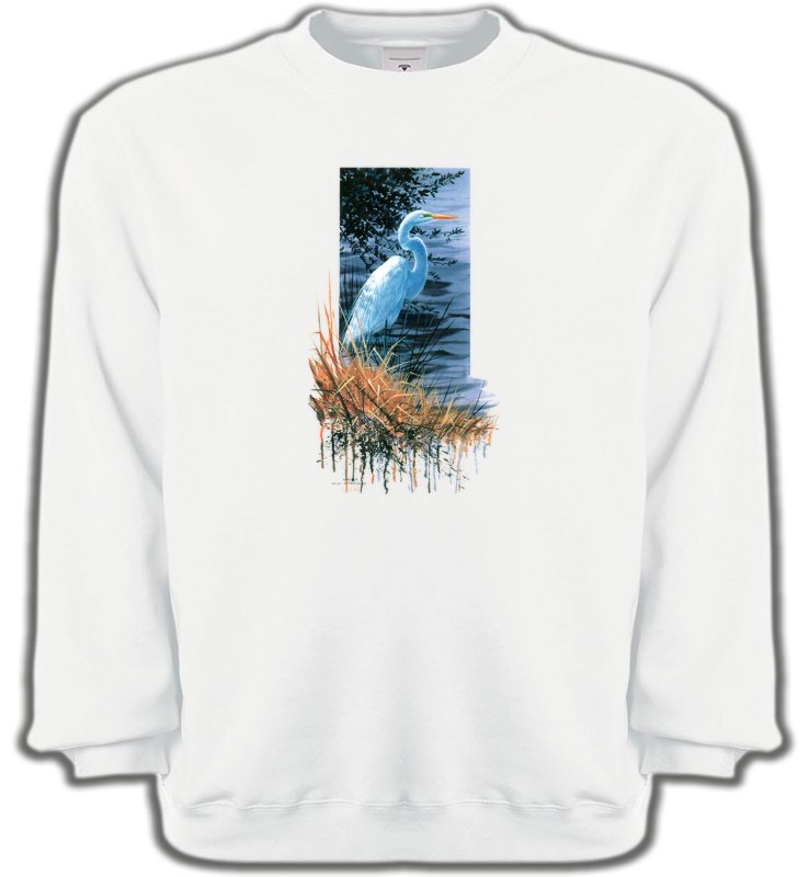 Sweatshirts Unisexe Oiseaux divers Héron blanc au bord du lac