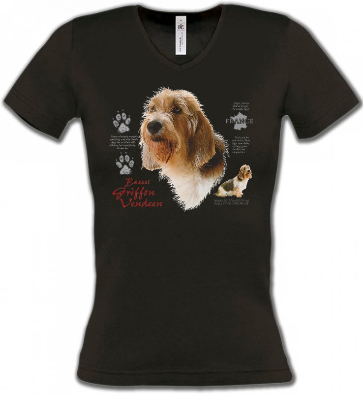 T-Shirts Col V Femmes Basset hound Basset Hound Vendéen (G)