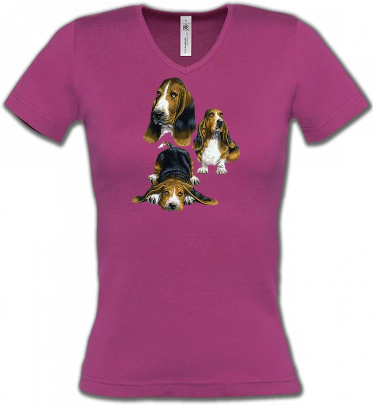T-Shirts Col V Femmes Basset hound Basset Hound (A)