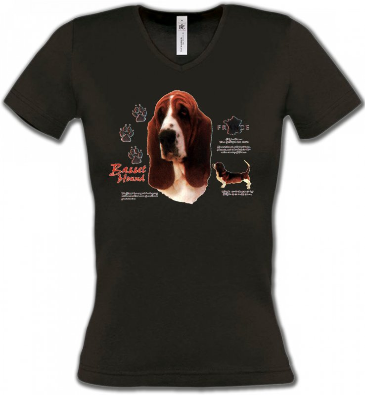 T-Shirts Col V Femmes Basset hound Basset Hound (C)