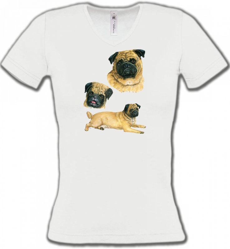 T-Shirts Col V Femmes Carlin Pug Carlin Pug (A)