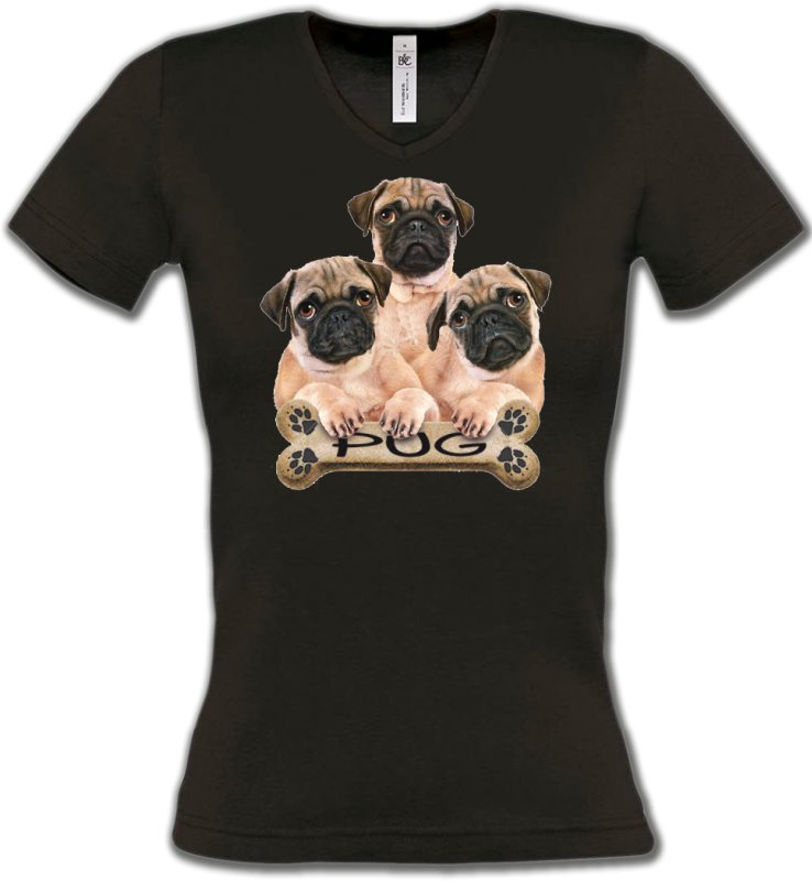 T-Shirts Col V Femmes Carlin Pug Carlin Pug (B)