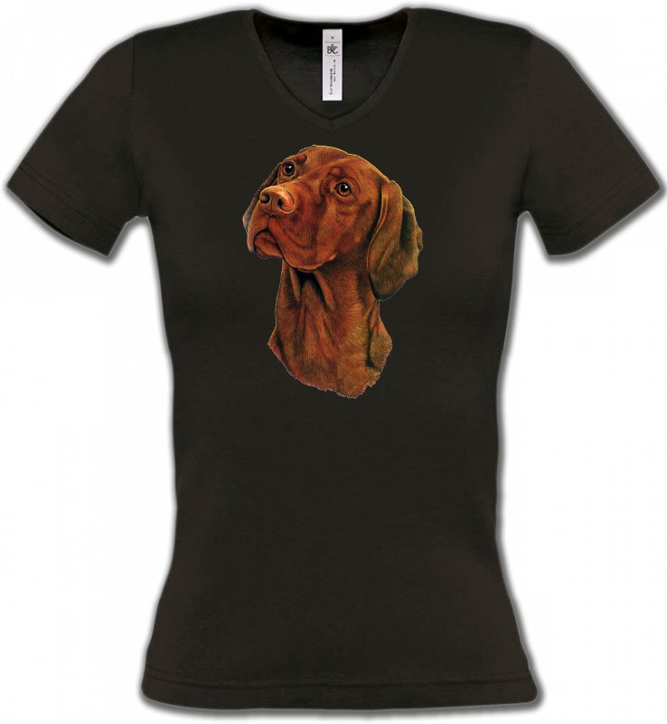 T-Shirts Col V Femmes Braque de Weimar Braque de Weimar brun