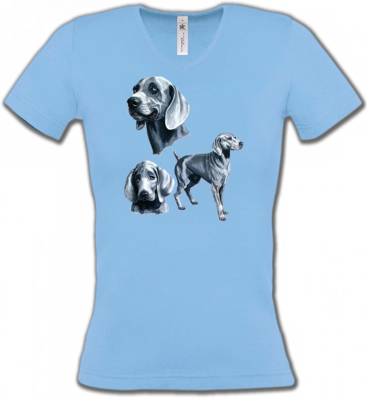 T-Shirts Col V Femmes Braque de Weimar Braque de Weimar gris