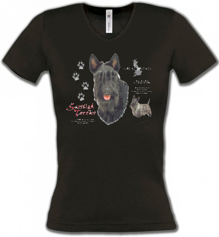 T-Shirts Col V Femmes Terrier Ecossais Terrier écossais (A)