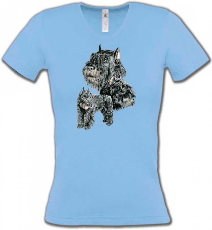 T-Shirts Col V Femmes Schnauzer Schnauzer gris