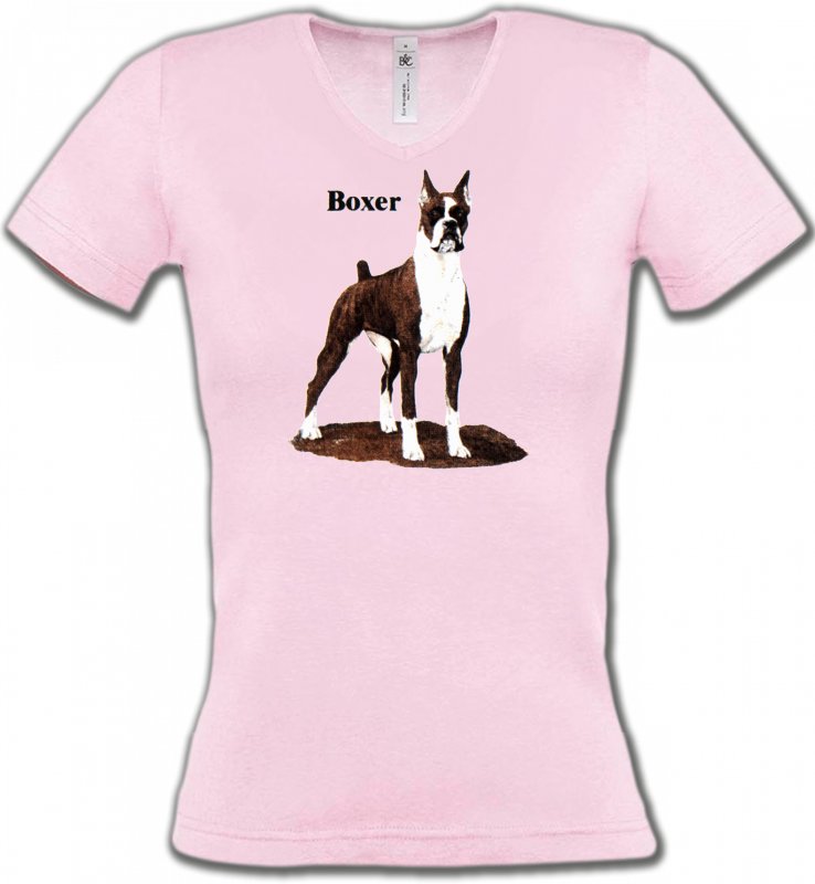 T-Shirts Col V Femmes Boxer Boxer brun et blanc (M)