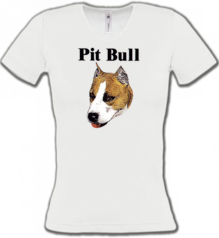 T-Shirts Col V Femmes Bull Terrier Pit Bull (G)
