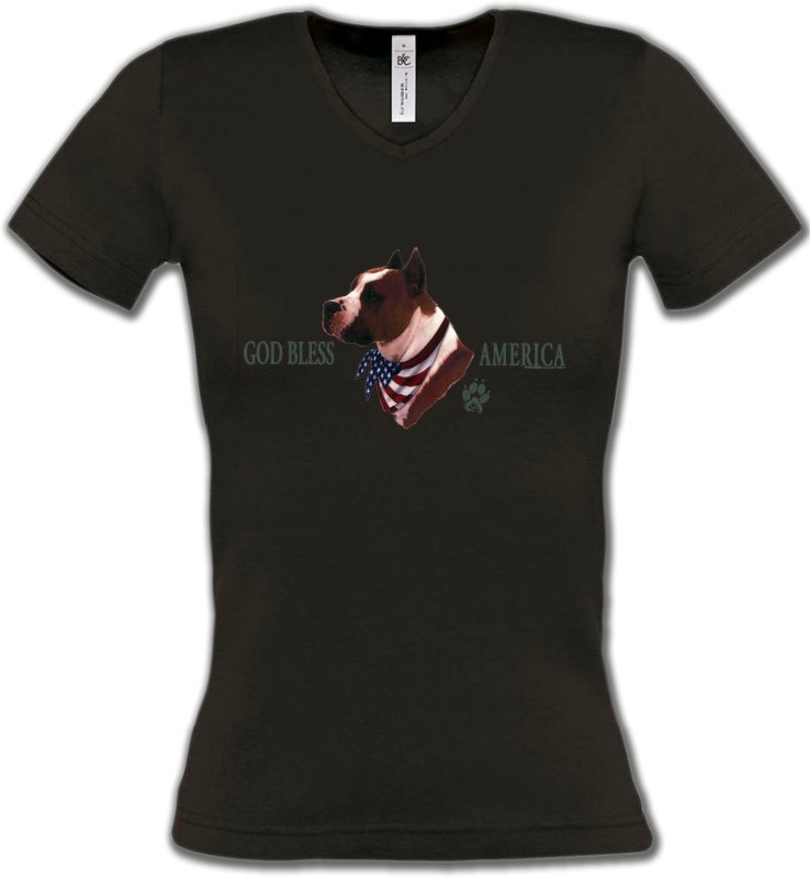 T-Shirts Col V Femmes Bull Terrier Bull Terrier America