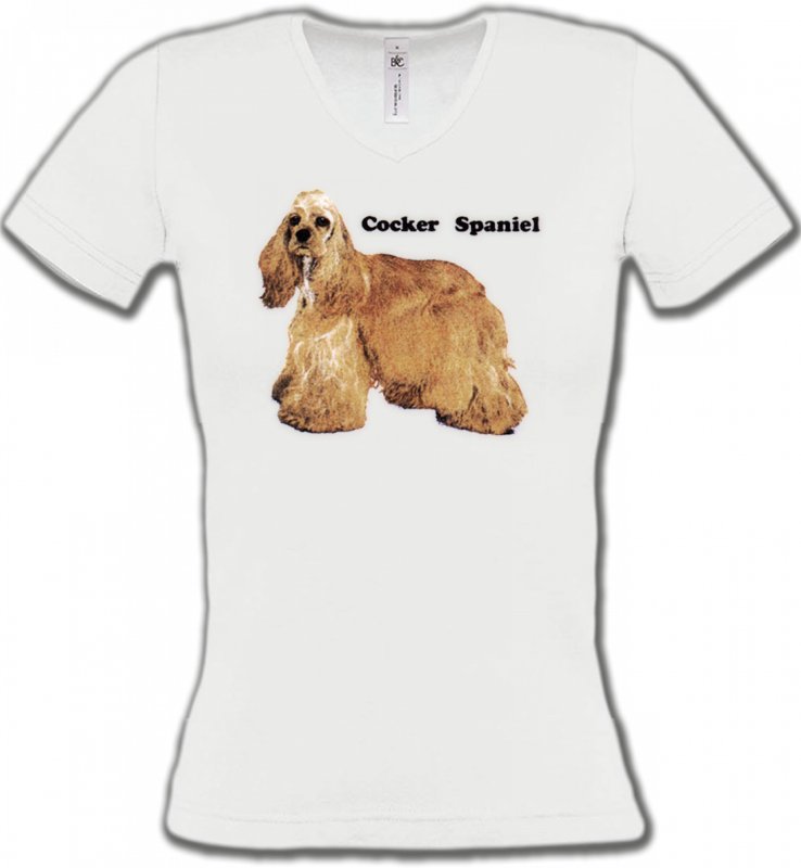 T-Shirts Col V Femmes Cocker Cocker Spaniel beige (D)
