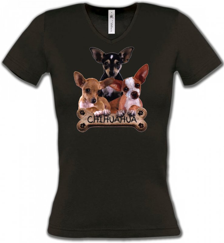 T-Shirts Col V Femmes Chihuahua Chihuahua bébés (A)