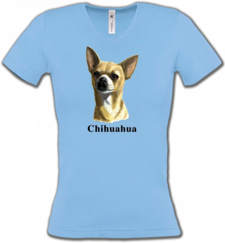T-Shirts Col V Femmes Chihuahua Chihuahua (C)