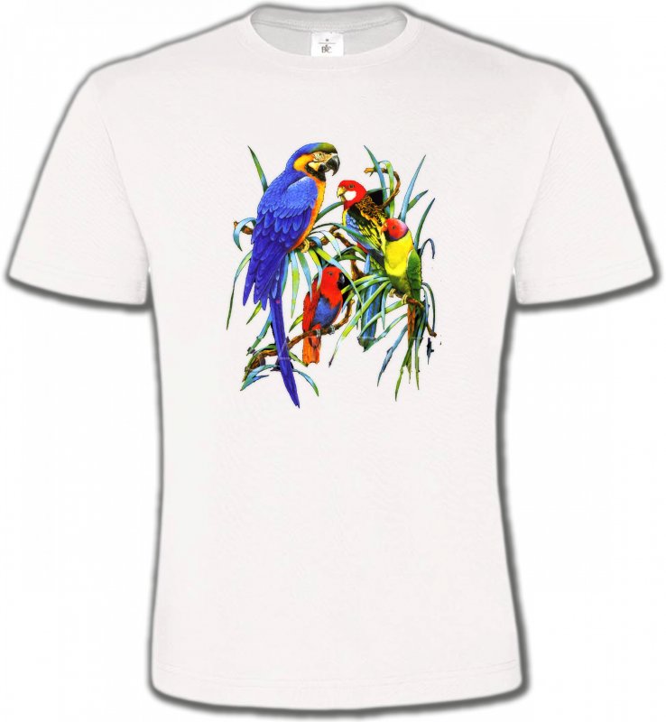 T-Shirts Col Rond Unisexe oiseaux exotiques Perroquets Ara dans un arbre (T)