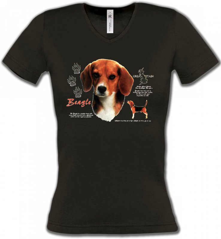 T-Shirts Col V Femmes Beagle Beagle (A)