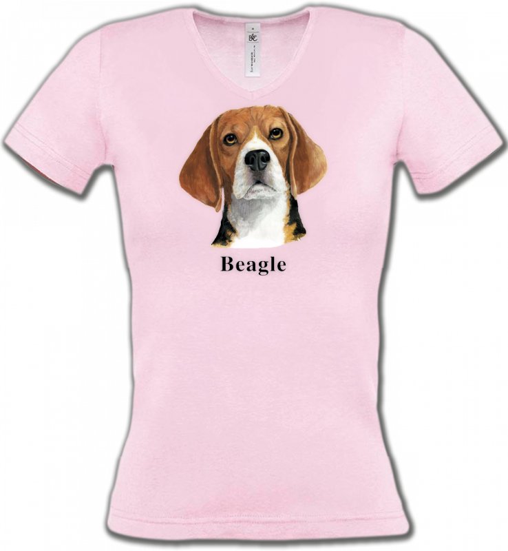 T-Shirts Col V Femmes Beagle Beagle (C)