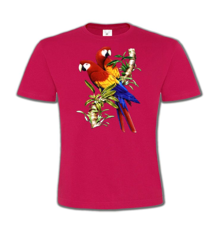 T-Shirts Col Rond Enfants oiseaux exotiques Perroquets Ara macao sur une branche (A)