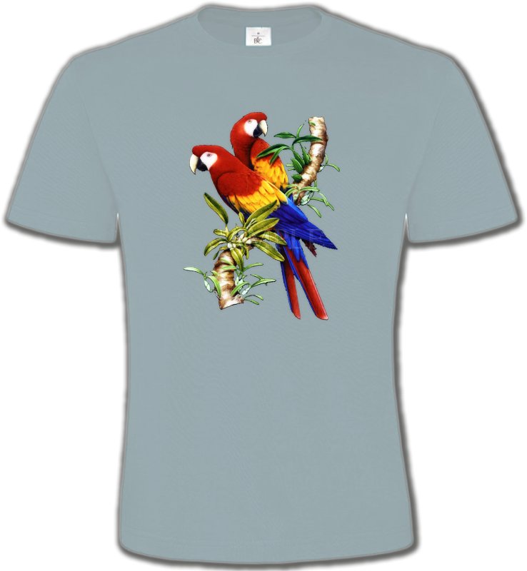 T-Shirts Col Rond Unisexe oiseaux exotiques Perroquets Ara macao sur une branche (A)