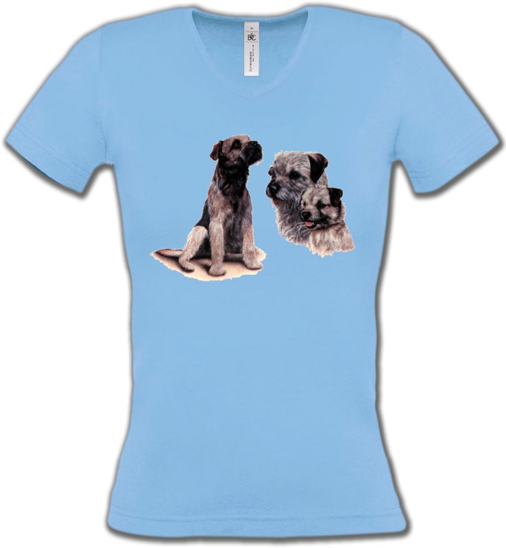 T-Shirts Col V Femmes Border Collie Border Collie Terrier gris (M)