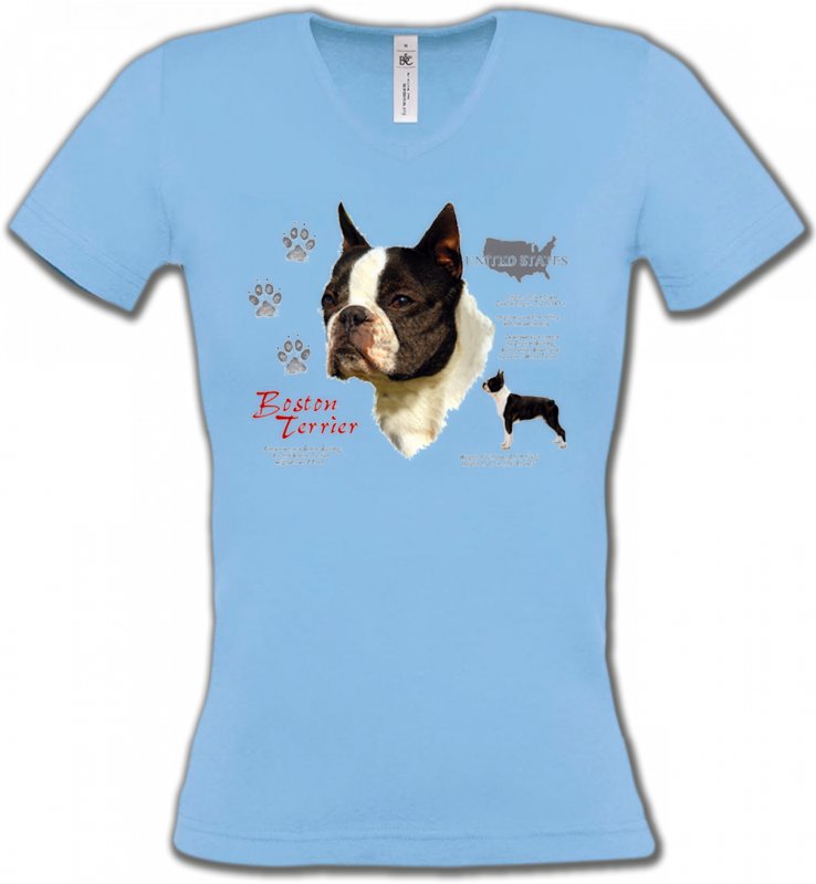 T-Shirts Col V Femmes Boston Terrier Boston Terrier (A)