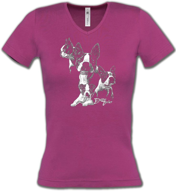 T-Shirts Col V Femmes Boston Terrier Boston Terrier (B)