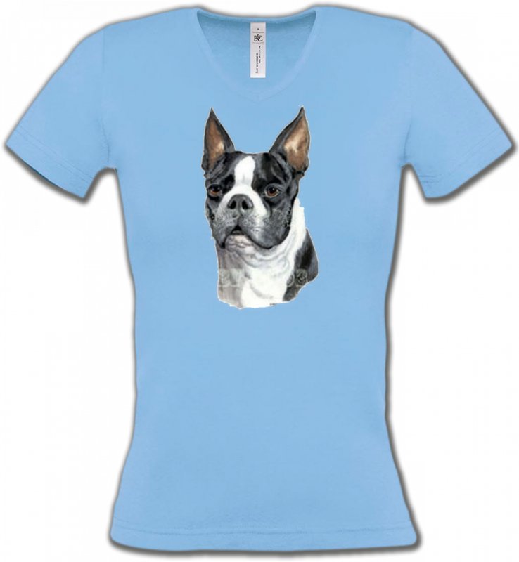 T-Shirts Col V Femmes Boston Terrier Boston Terrier (D)