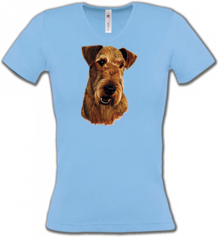 T-Shirts Col V Femmes Welsh Terrier Welsh Terrier (L)